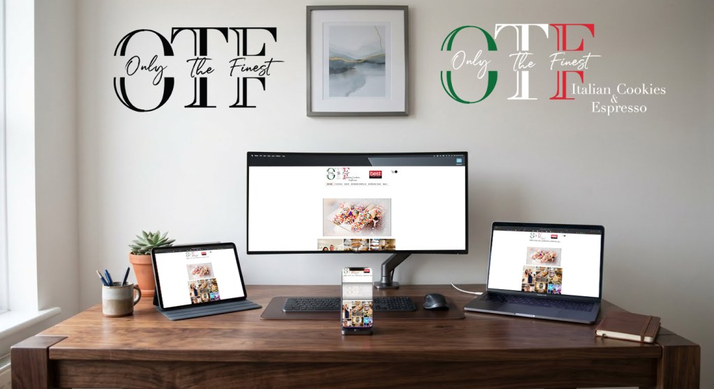 Custom website design for Only the Finest Italian Cookies in North Providence, Rhode Island, displayed across desktop, laptop, tablet, and mobile screens by Shuttering Moments Photography.